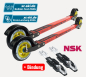 Preview: Bild,  Skiroller der besteht aus einem roten Aluminium Holm, eloxierten Gabeln, zwei Rädern aus Gummi mit gelber Kunststofffelge und zwei Spritzschutzteile aus Kunststoff in der Farbe schwarz, / paar Skiroller